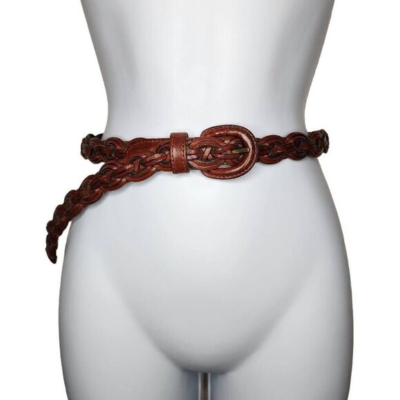 Girls Accessories, Brown Leather Braided Waist Belt, Sz S - Picture 1 of 6
